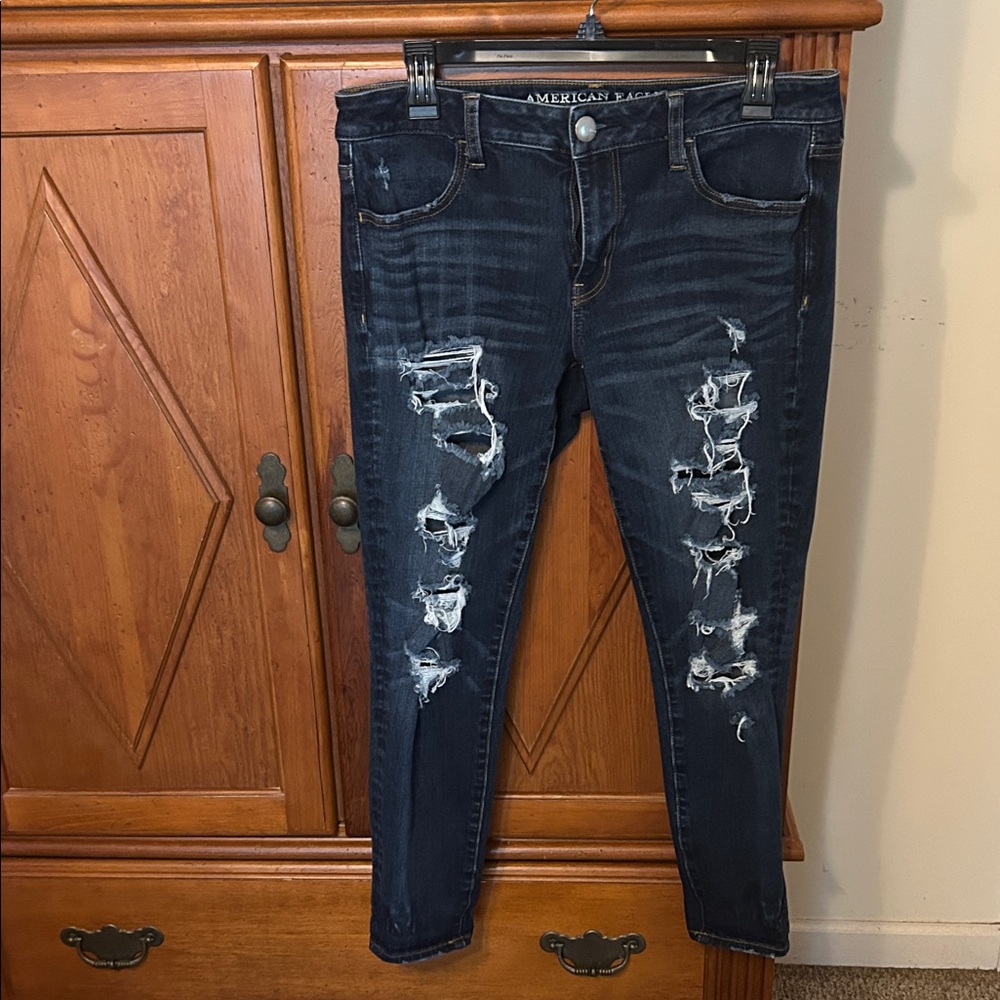 American Eagle Outfitters Women's Ripped Dark Blue Jegging